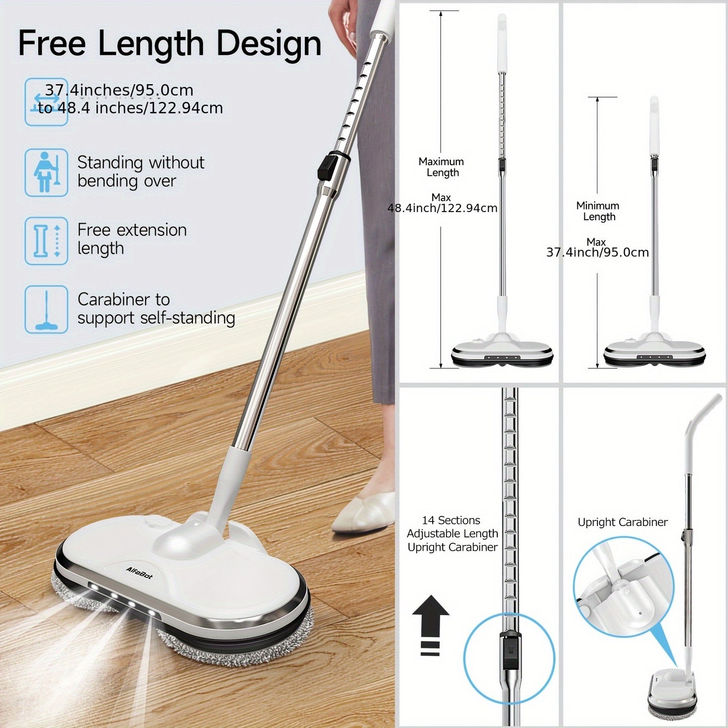Cordless Electric Spin Mop with Sprayer & LED