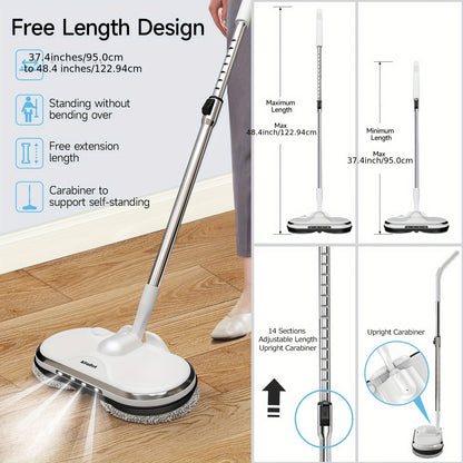 Cordless Electric Spin Mop with Sprayer & LED