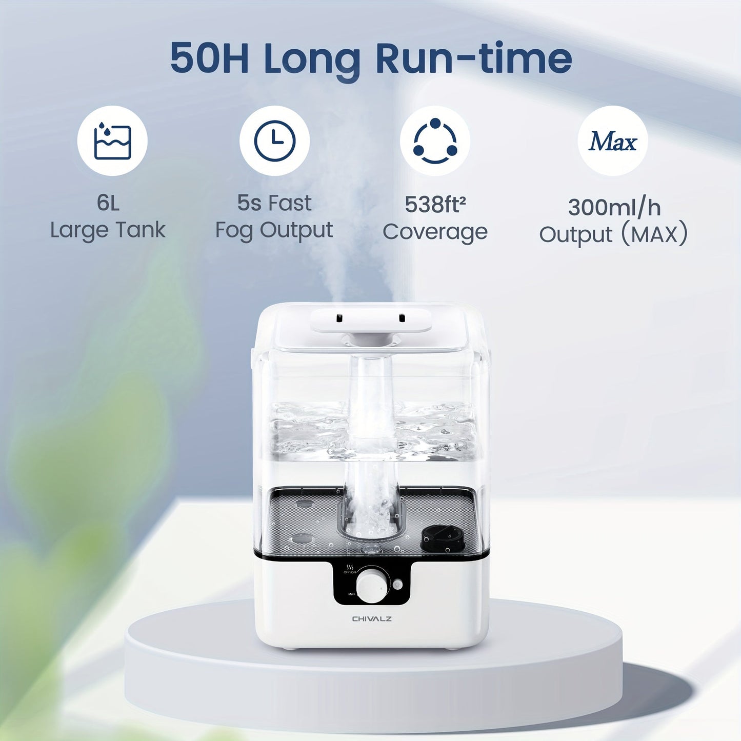 CHIVALZ 1.59 Gallon Cool Mist Humidifier