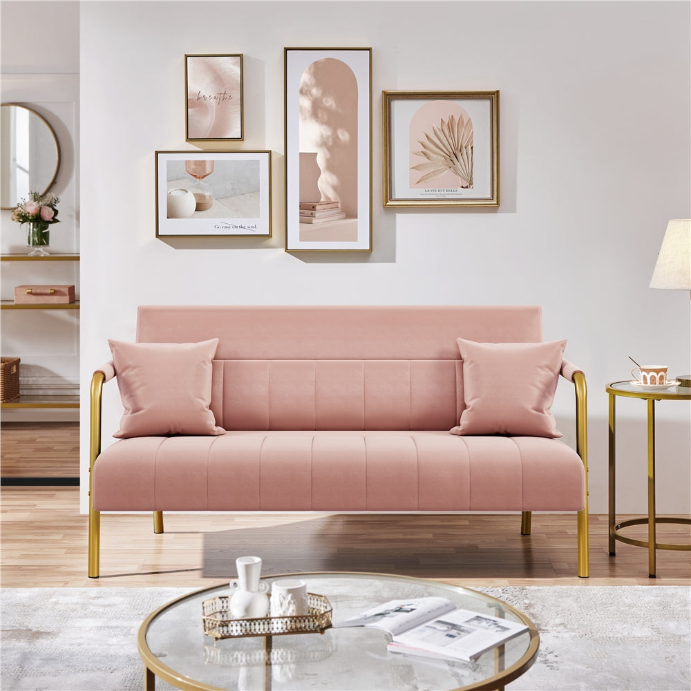 Velvet Fabric Loveseat Sofa with Metal Arms and Legs