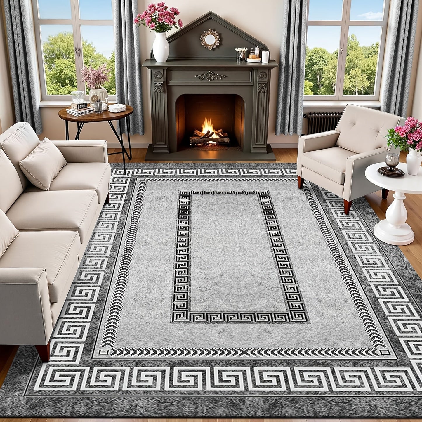 Velvet Area Rug with Non-Slip Backing, Machine Washable